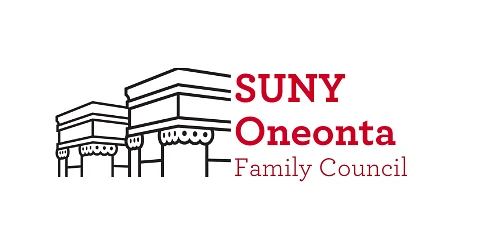 The image features the logo of "SUNY Oneonta Family Council" with a stylized illustration of building facades.